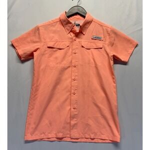 Habit River Shirt Youth Boys Large Spiked Peach Fishing Pockets Casual Button Up